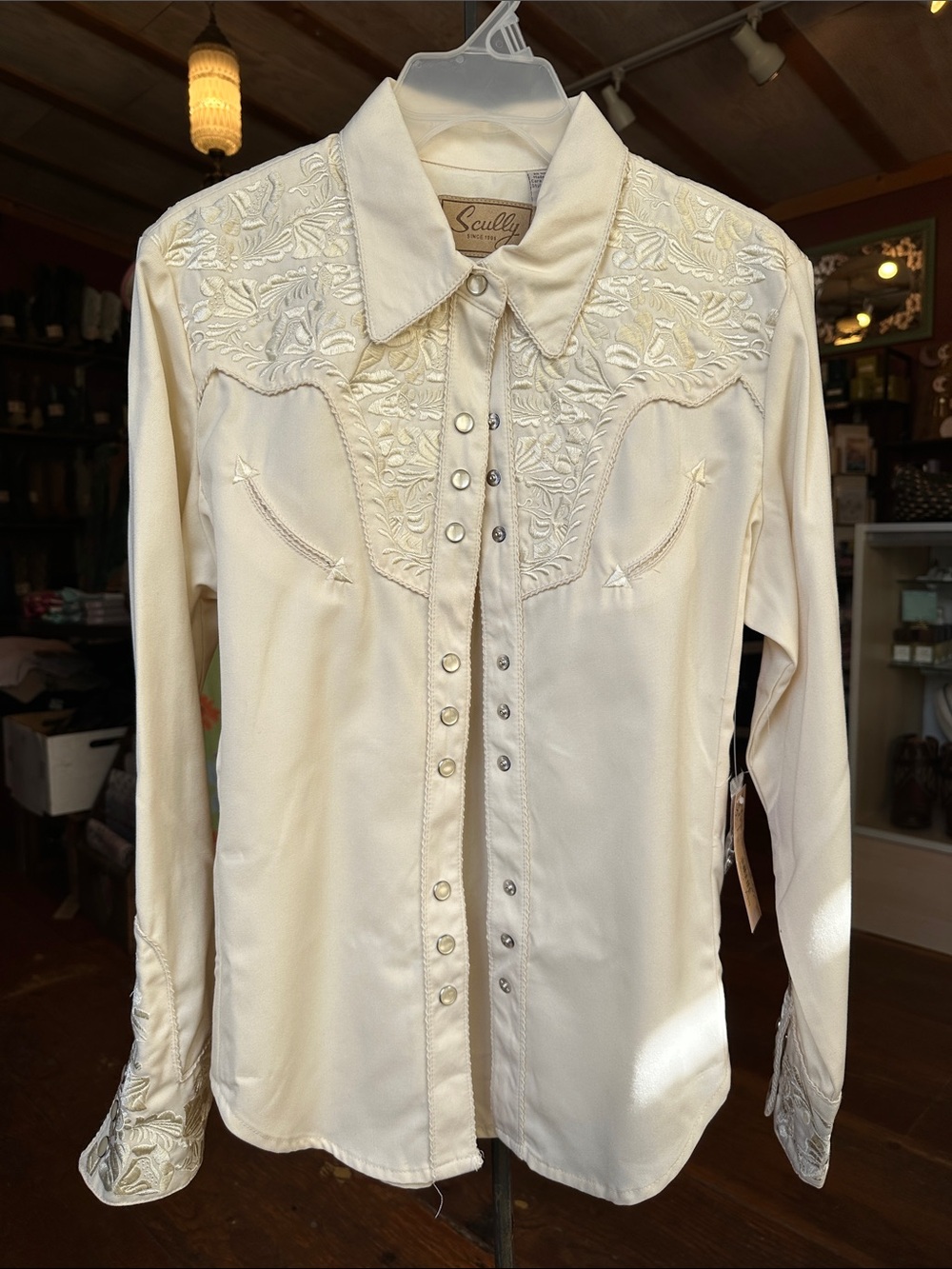 Scully Cream Embroidered Western Pearl Snap Shirt
